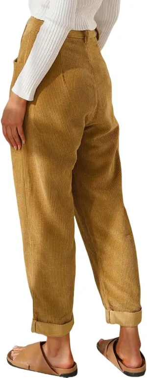 ZAFUL Women's Corduroy Casual Jogger Sweatpants with Pockets Relaxed Straight Fit