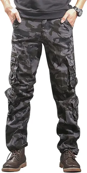 zeetoo Mens Relaxed-Fit Cargo Pants Multi Pocket Military Camo Combat Work Pants
