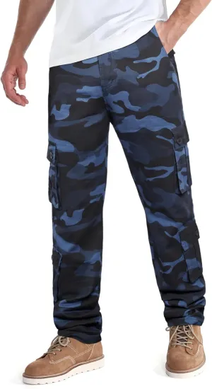 zeetoo Mens Relaxed-Fit Cargo Pants Multi Pocket Military Camo Combat Work Pants