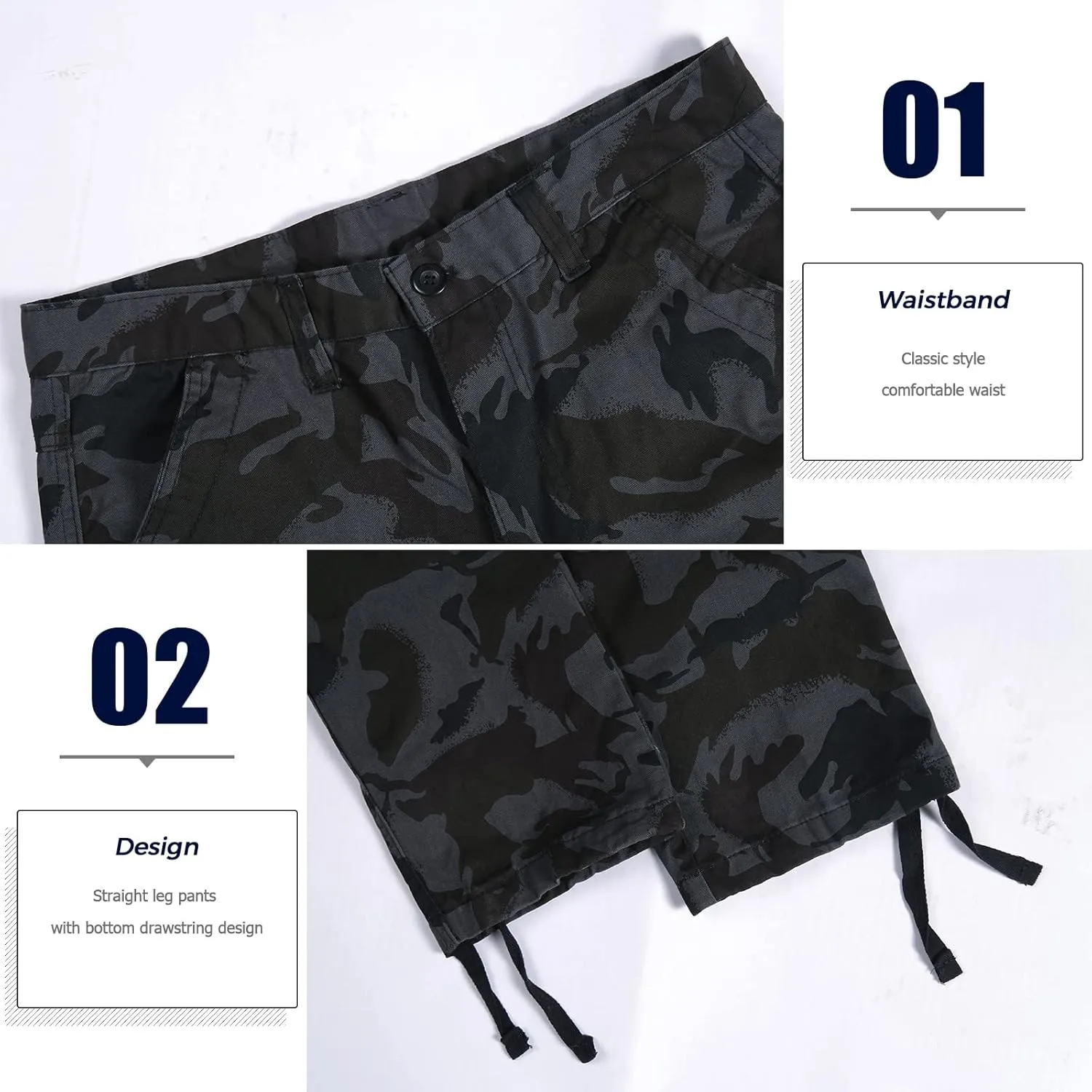 zeetoo Mens Relaxed-Fit Cargo Pants Multi Pocket Military Camo Combat Work Pants