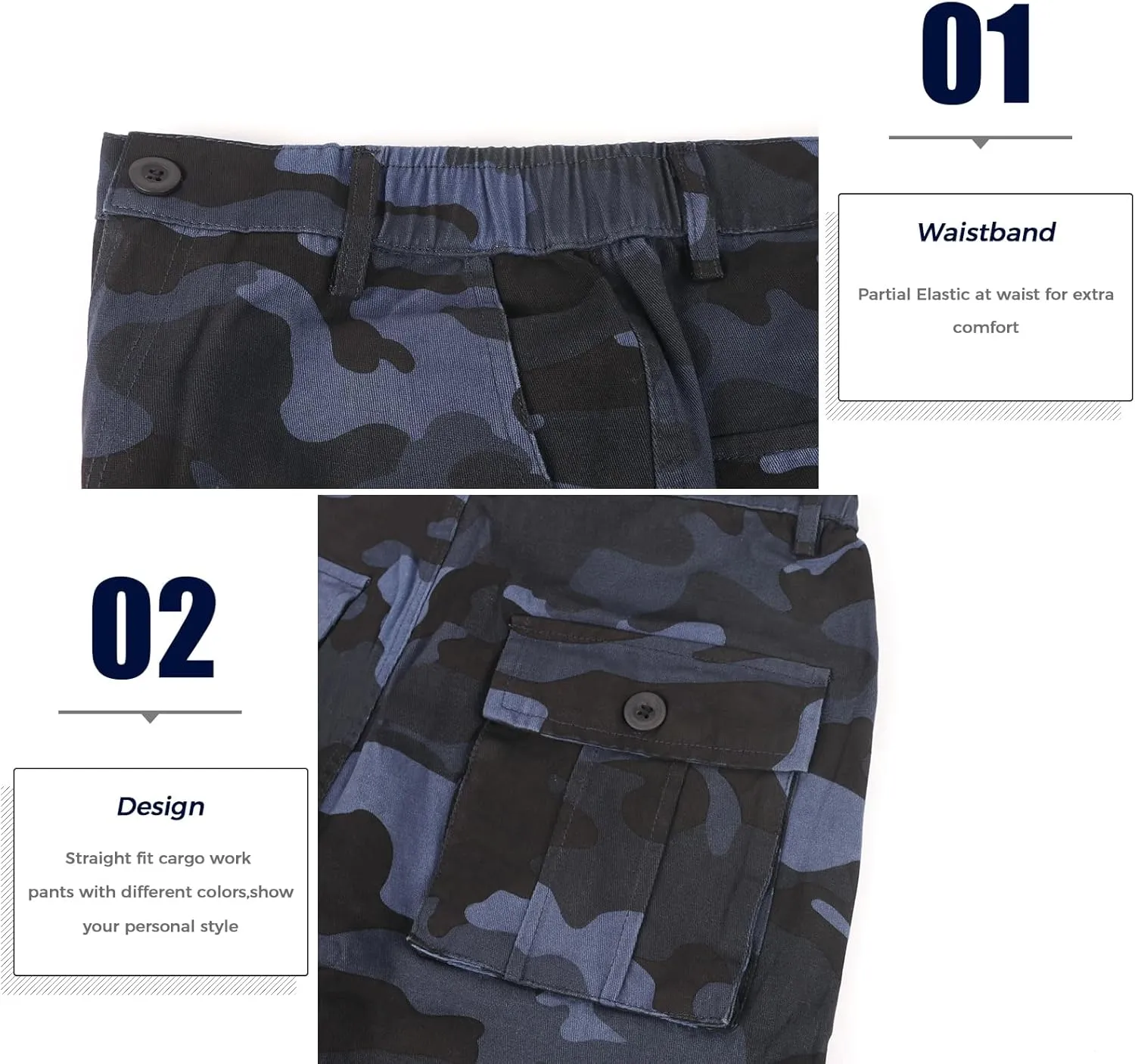 zeetoo Mens Relaxed-Fit Cargo Pants Multi Pocket Military Camo Combat Work Pants