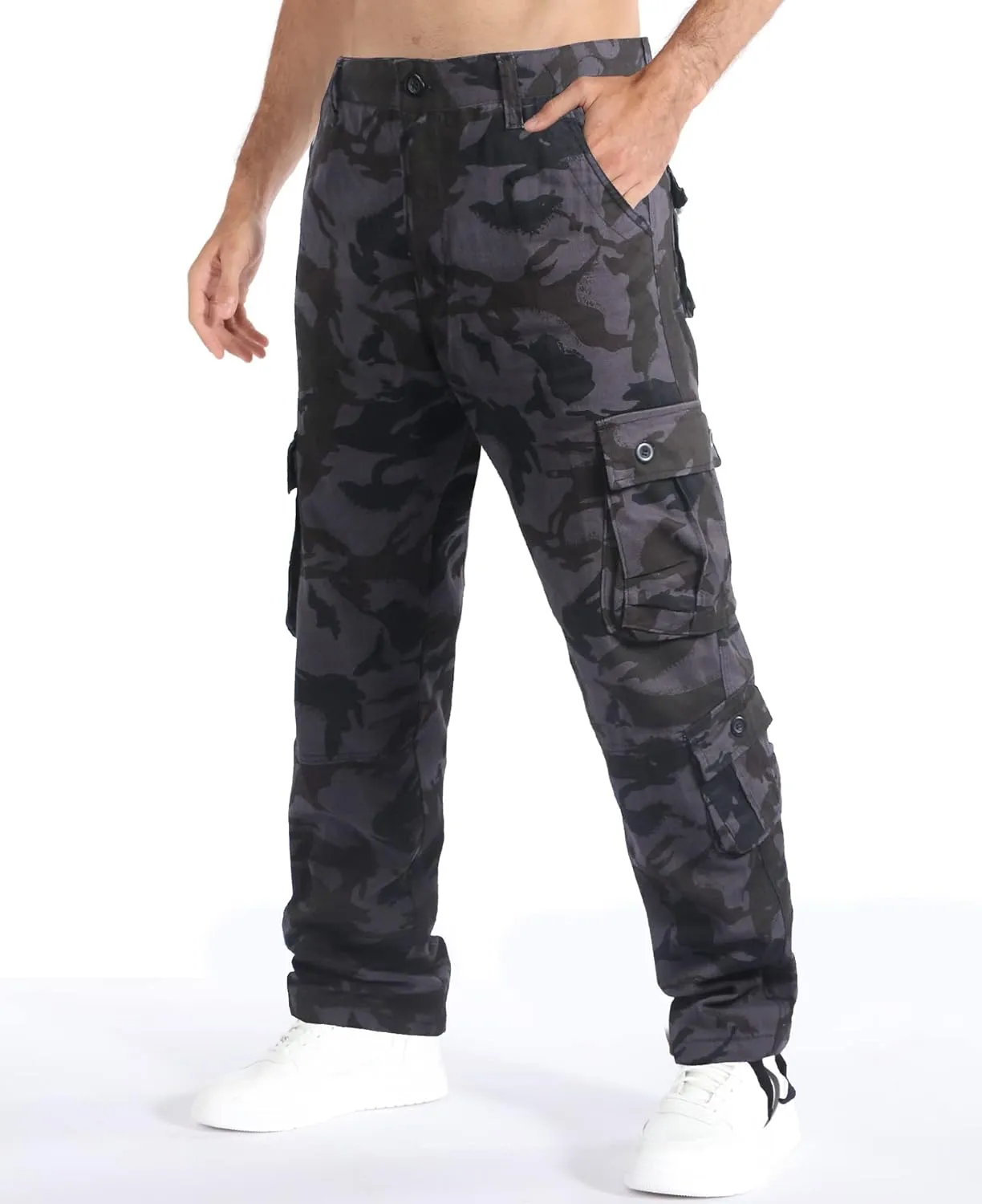 zeetoo Mens Relaxed-Fit Cargo Pants Multi Pocket Military Camo Combat Work Pants