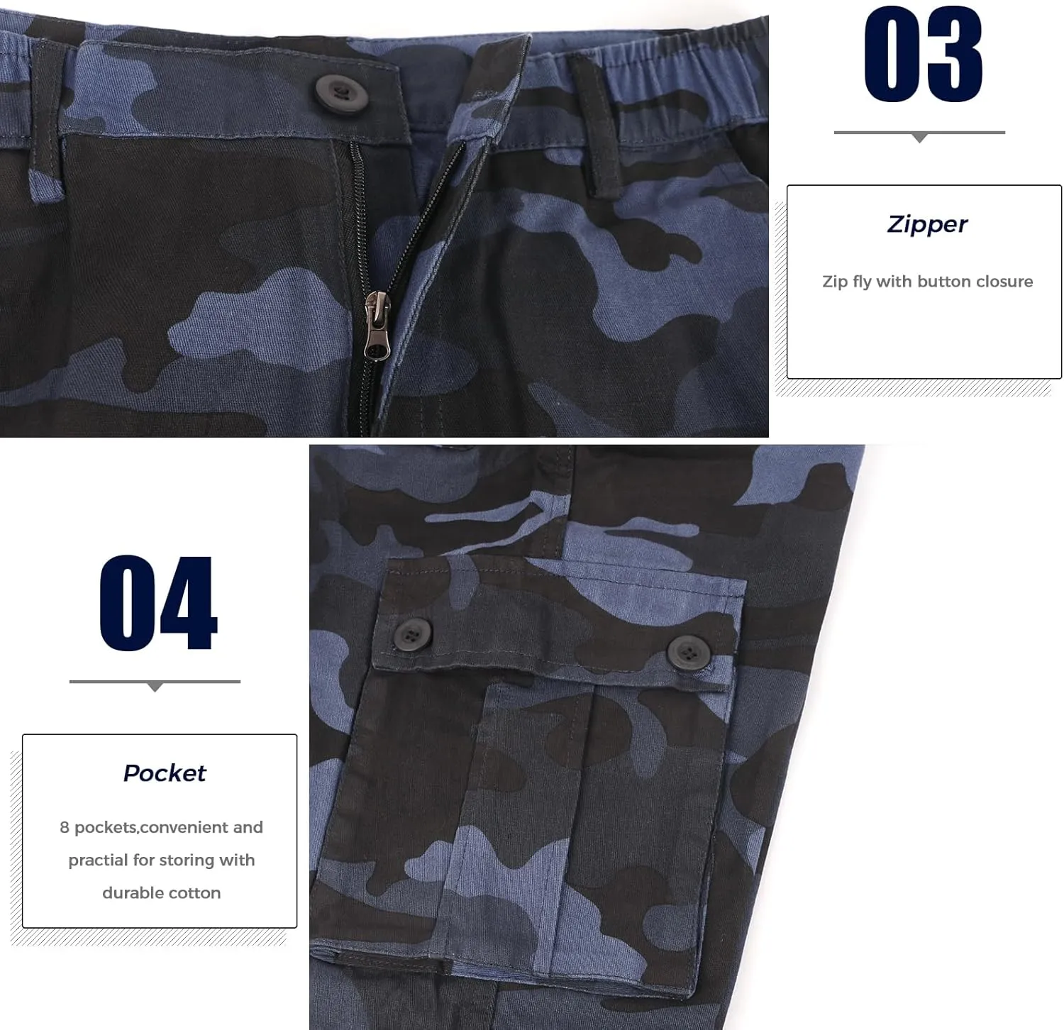 zeetoo Mens Relaxed-Fit Cargo Pants Multi Pocket Military Camo Combat Work Pants