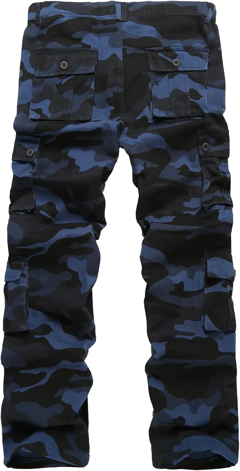 zeetoo Mens Relaxed-Fit Cargo Pants Multi Pocket Military Camo Combat Work Pants