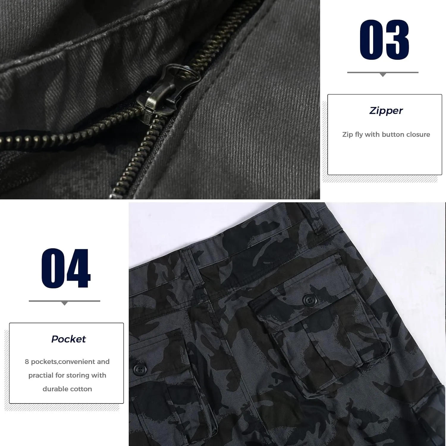 zeetoo Mens Relaxed-Fit Cargo Pants Multi Pocket Military Camo Combat Work Pants