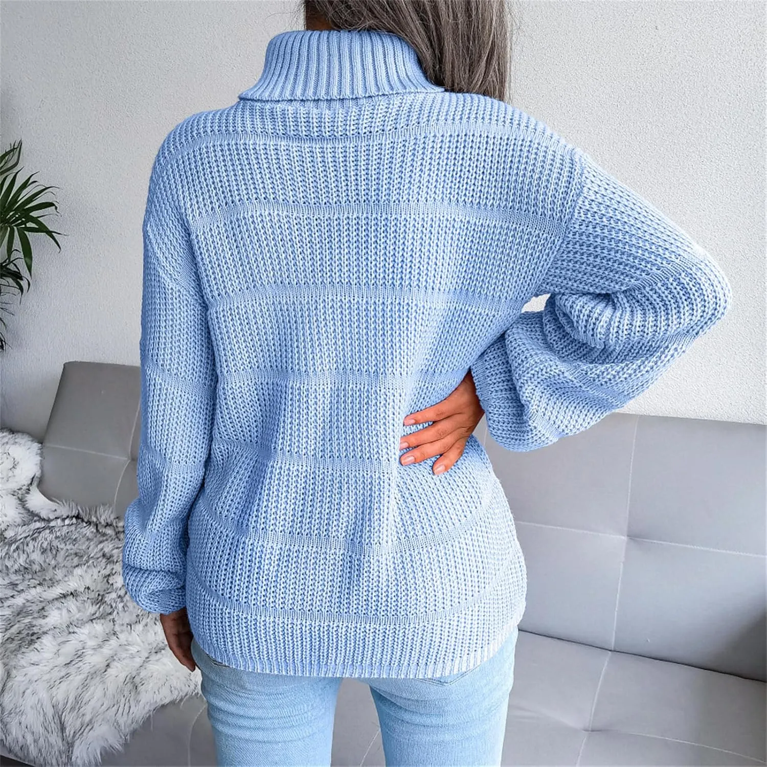 ZWRXW Womens Turtleneck Oversized Sweaters Long Sleeve Waffle Knit Pullover Casual Loose Fit Solid Chunky Jumper Tops