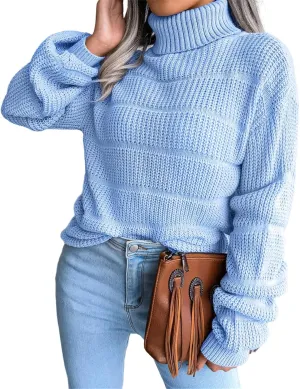 ZWRXW Womens Turtleneck Oversized Sweaters Long Sleeve Waffle Knit Pullover Casual Loose Fit Solid Chunky Jumper Tops