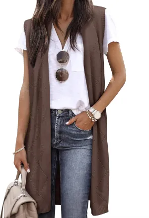 ZXZY Sleeveless Cardigans for Women Cozy Trendy Open Front Sweater Duster Long Vest