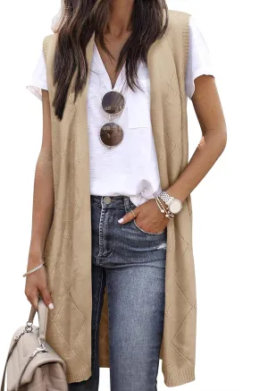 ZXZY Sleeveless Cardigans for Women Cozy Trendy Open Front Sweater Duster Long Vest