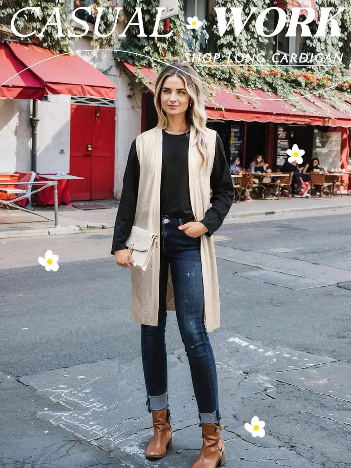 ZXZY Sleeveless Cardigans for Women Cozy Trendy Open Front Sweater Duster Long Vest
