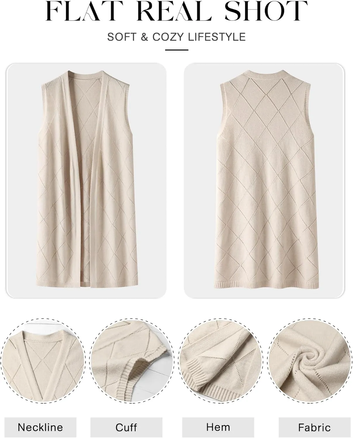 ZXZY Sleeveless Cardigans for Women Cozy Trendy Open Front Sweater Duster Long Vest