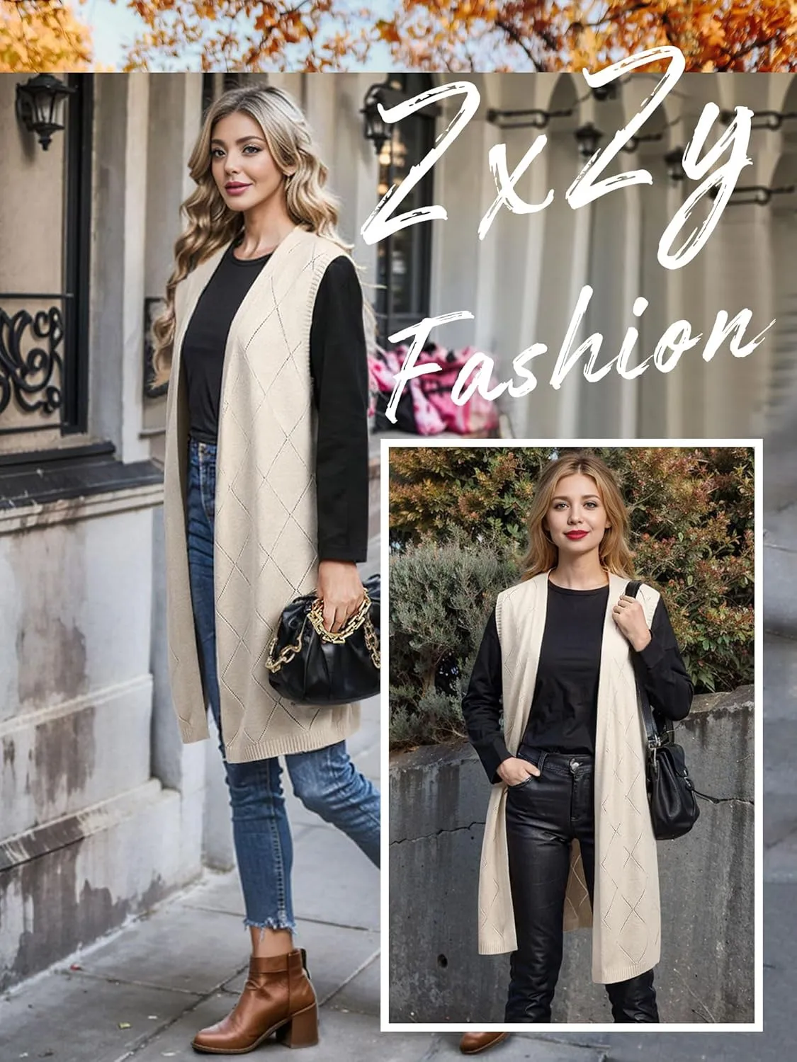 ZXZY Sleeveless Cardigans for Women Cozy Trendy Open Front Sweater Duster Long Vest