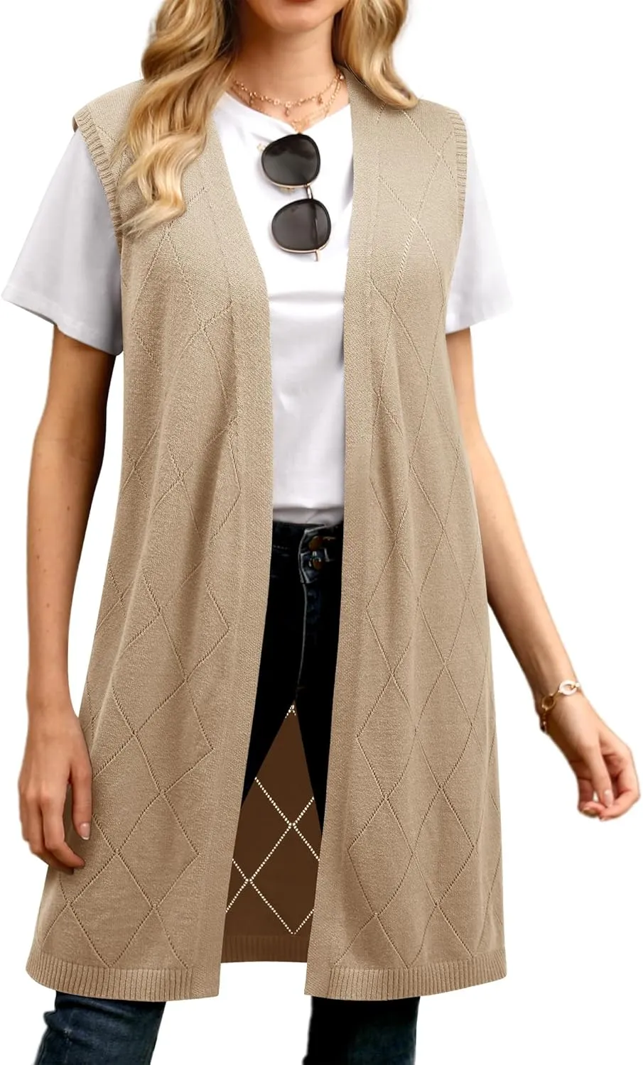ZXZY Sleeveless Cardigans for Women Cozy Trendy Open Front Sweater Duster Long Vest