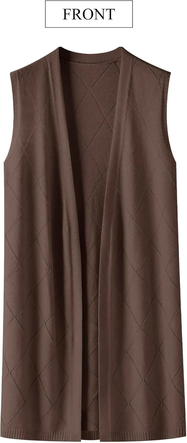 ZXZY Sleeveless Cardigans for Women Cozy Trendy Open Front Sweater Duster Long Vest