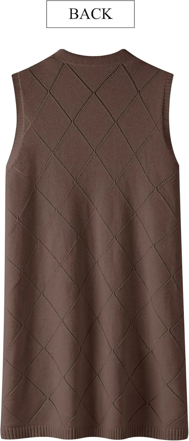 ZXZY Sleeveless Cardigans for Women Cozy Trendy Open Front Sweater Duster Long Vest